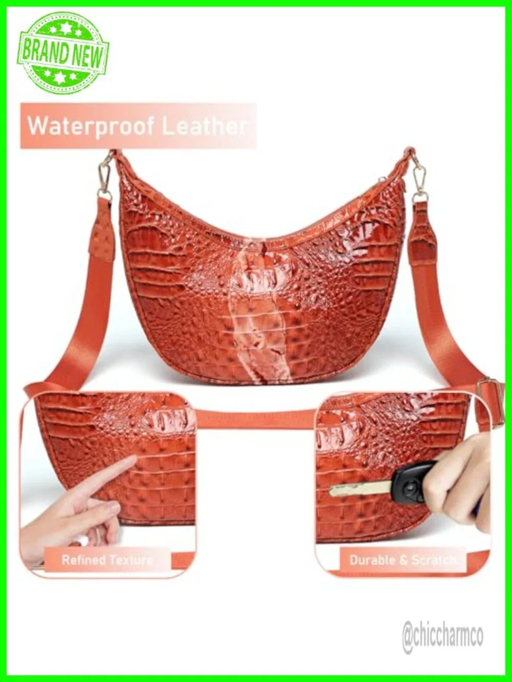 Crocodile Crossbody Hobo Bag Vegan Leather Crescent Purse